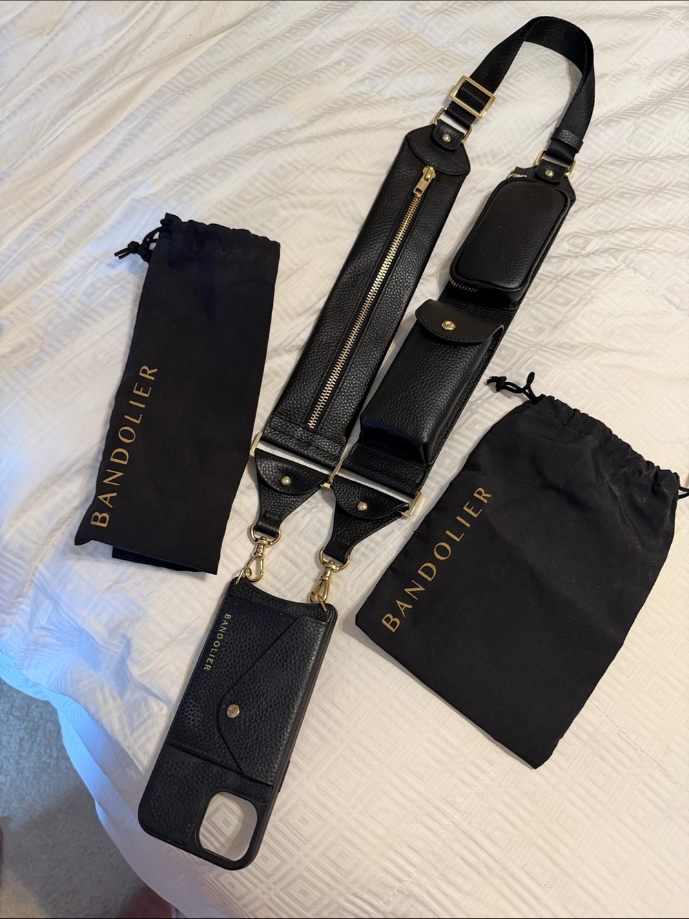 Bandolier beautiful black leather Billy Crossbody with matching phone case never